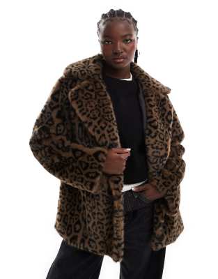 faux fur jacket in animal print-Multi