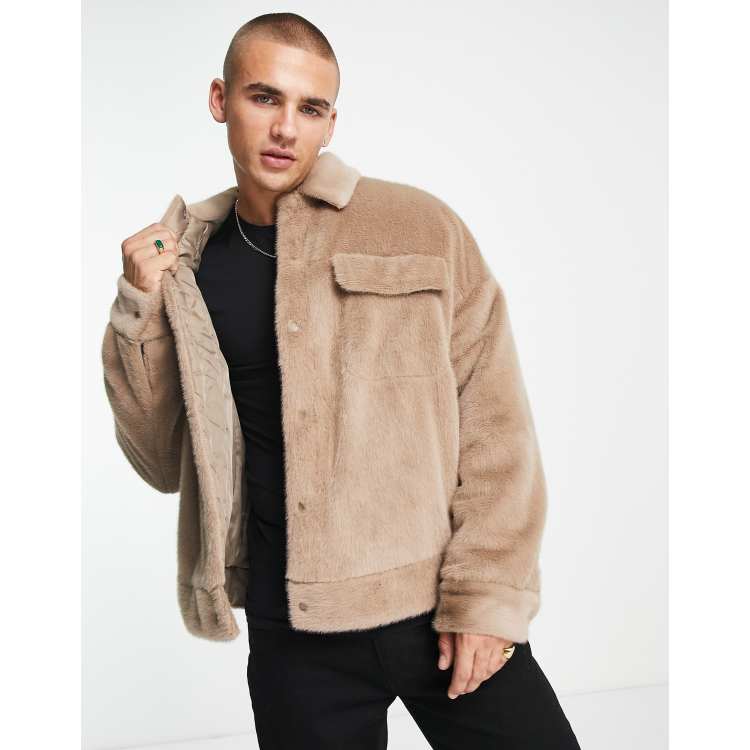 Mens fur hot sale coat asos