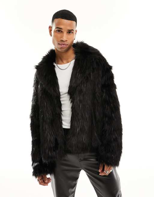 Mens Black Faux Fur Jacket, Mens Faux Fur Coat