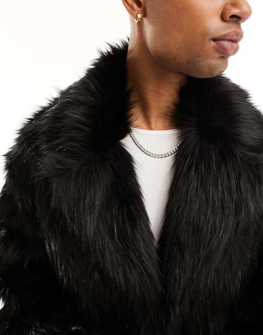 Asos black faux fur coat sale