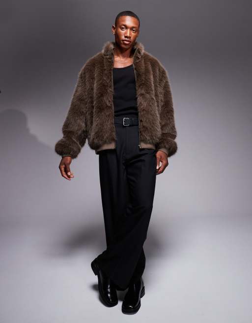 ASOS DESIGN faux fur jacket in brown, 2 of 4
