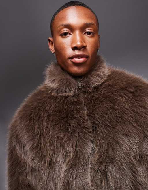 ASOS DESIGN faux fur jacket in brown, 3 of 4