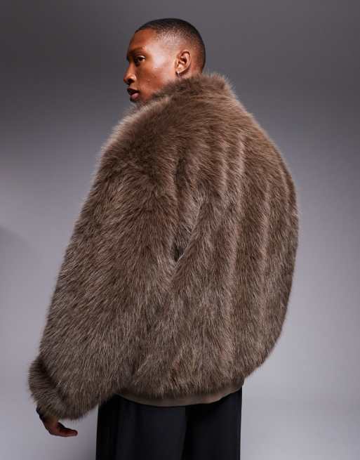 ASOS DESIGN faux fur jacket in brown