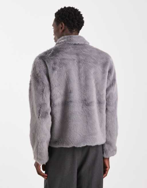 ASOS DESIGN faux fur jacket in grey, 3 of 5