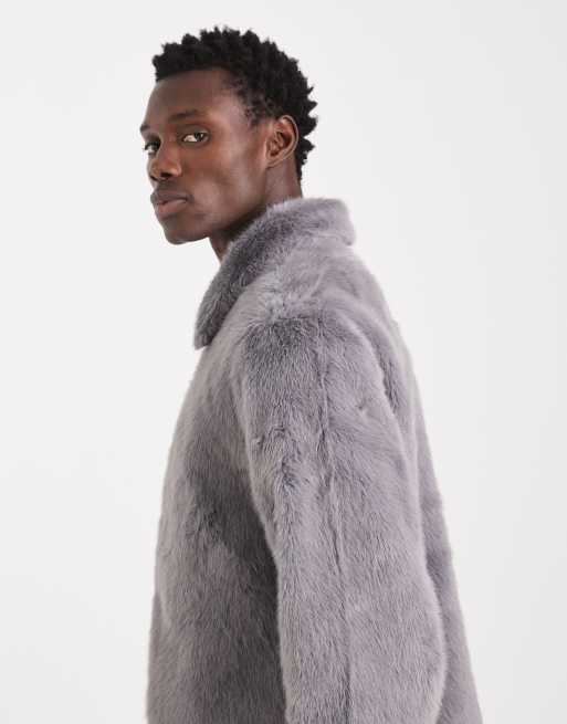 ASOS DESIGN faux fur jacket in grey, 4 of 5