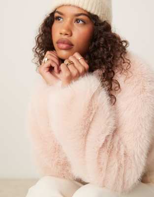 NWT Mango Oversize Faux-Fur Coat Jacket Pale Pink Ref