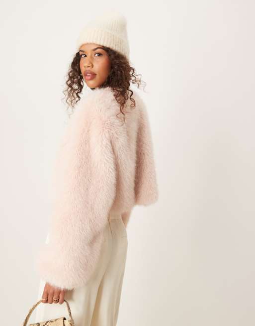 Light pink faux fur jacket hot sale