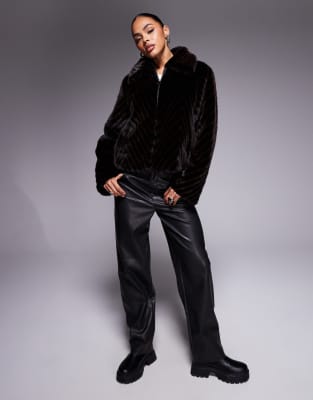 Asos Design Faux Fur Jacket With Collar In Multi