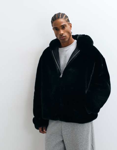 ASOS DESIGN faux-fur jas in zwart - view 1