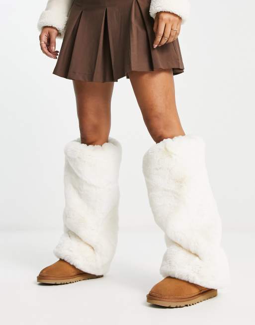 ASOS DESIGN faux fur leg warmers in white