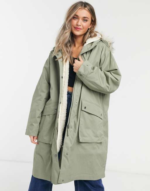 ASOS DESIGN faux fur lined parka in sage