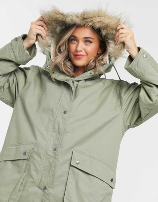 ASOS DESIGN faux fur lined parka in sage