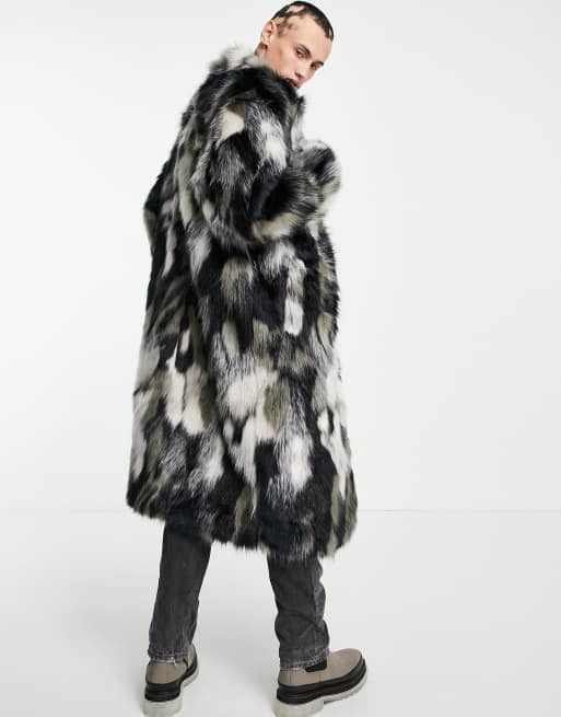 ASOS DESIGN oversized faux fur longline coat in black