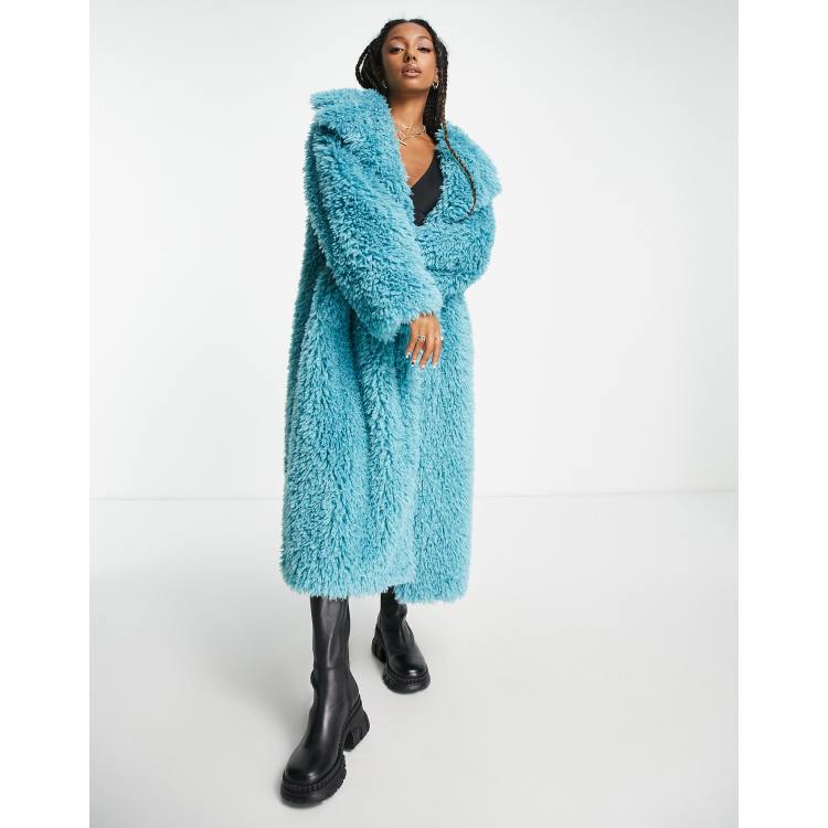 ASOS DESIGN faux fur maxi coat in blue