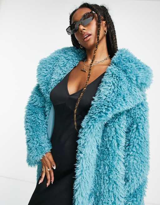 ASOS DESIGN faux fur maxi coat in blue