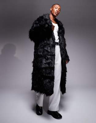 ASOS DESIGN ASOS DESIGN faux fur overcoat in black