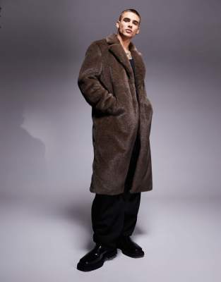 faux fur overcoat in brown