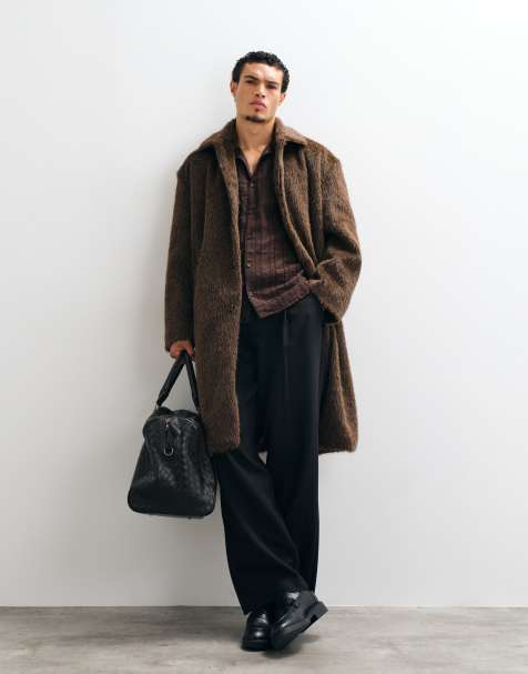 ASOS DESIGN faux fur overcoat in brown - view 1