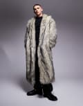 [ASOS DESIGN] ASOS DESIGN faux fur overcoat in grey with white tipping S GREY