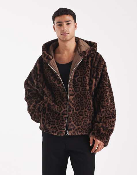 ASOS DESIGN faux fur oversized jacket with hood in leopard print - view 1