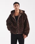 [ASOS DESIGN] ASOS DESIGN faux fur oversized jacket with hood in leopard print-Brown 2XL LEOPARD