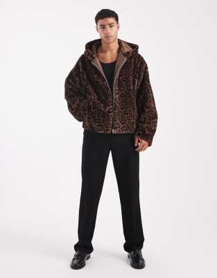 Asos Design Faux Fur Oversized Jacket With Hood In Brown