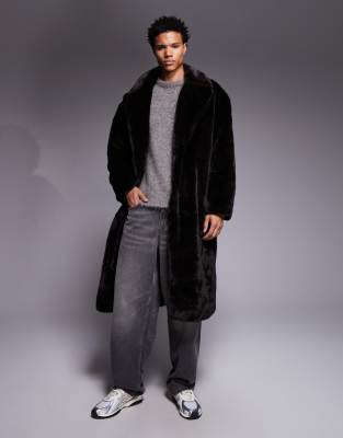 ASOS DESIGN faux fur oversized long over coat in brown