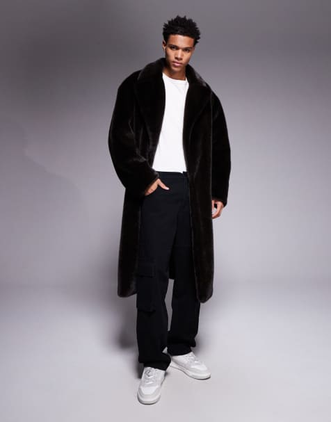 ASOS DESIGN faux fur oversized long over coat in brown - view 1
