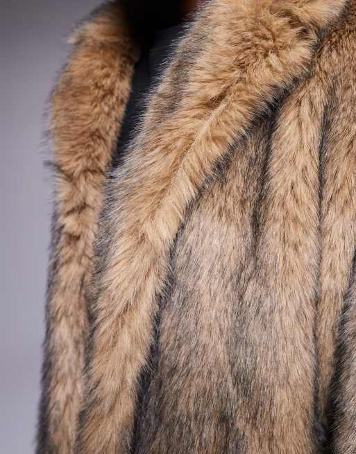 ASOS DESIGN faux fur oversized long overcoat in brown