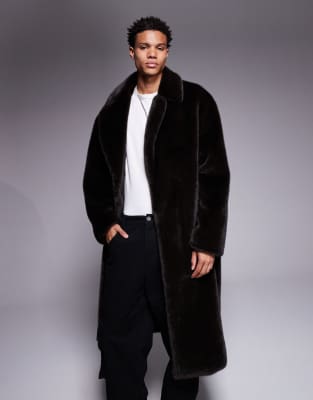 Asos Design Oversized Longline Wool Mix Overcoat In Brown In Brown