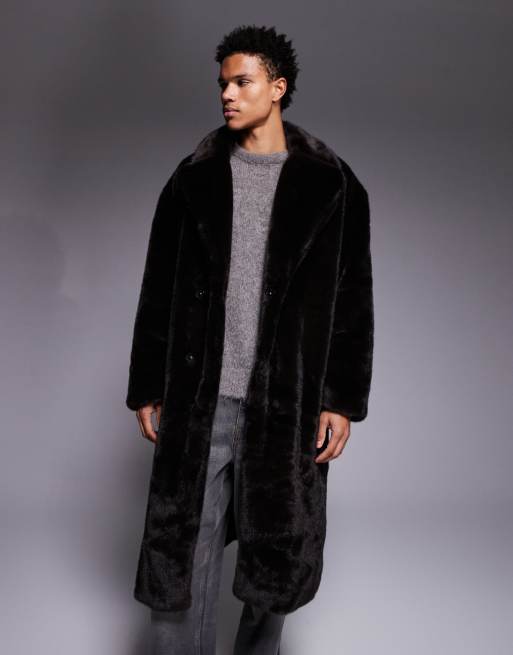 ASOS DESIGN faux fur oversized long overcoat in brown