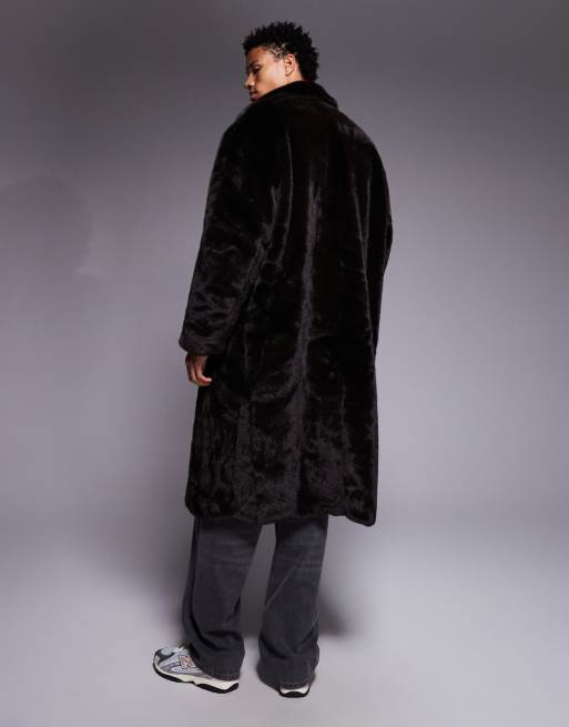 ASOS DESIGN faux fur oversized long overcoat in brown