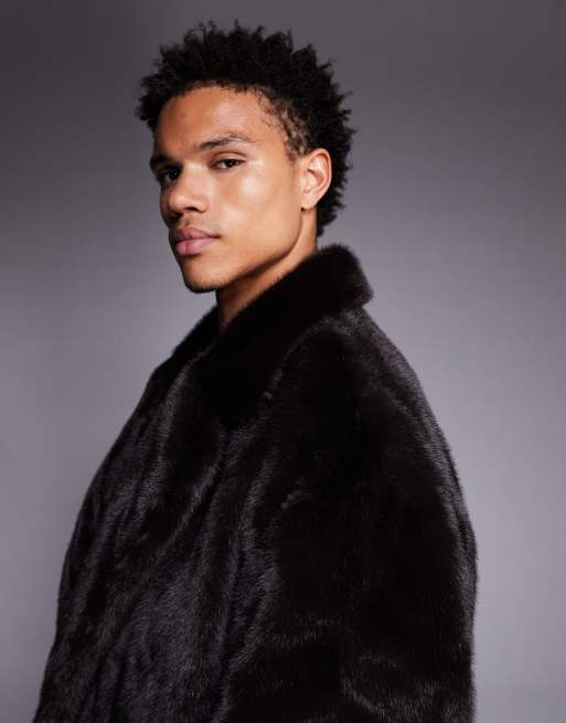 ASOS DESIGN faux fur oversized long overcoat in brown