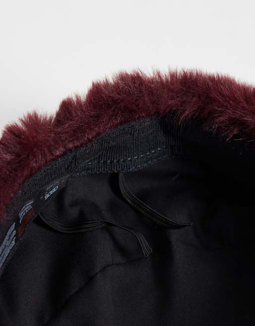 ASOS DESIGN faux fur pillbox hat in burgundy, 3 of 3