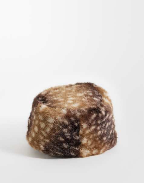 ASOS DESIGN faux fur pillbox hat in deer print - view 1