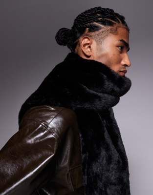 Asos Design Faux Fur Plush Scarf In Black