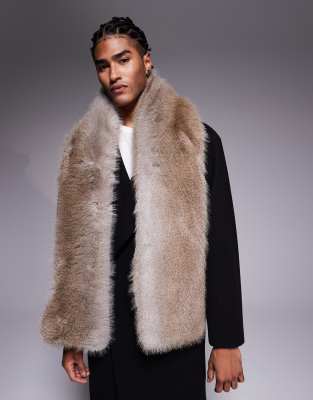 Asos Design Faux Fur Plush Scarf In Brown