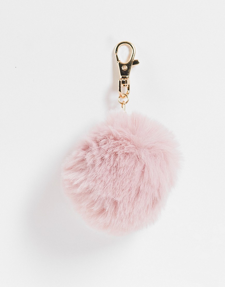 ASOS DESIGN faux fur pom bag charm in baby pink
