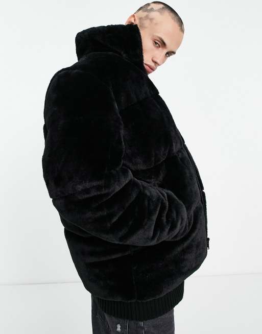 Black faux fur online puffer jacket