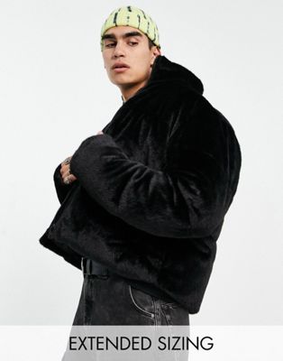 ASOS DESIGN faux fur puffer jacket in black