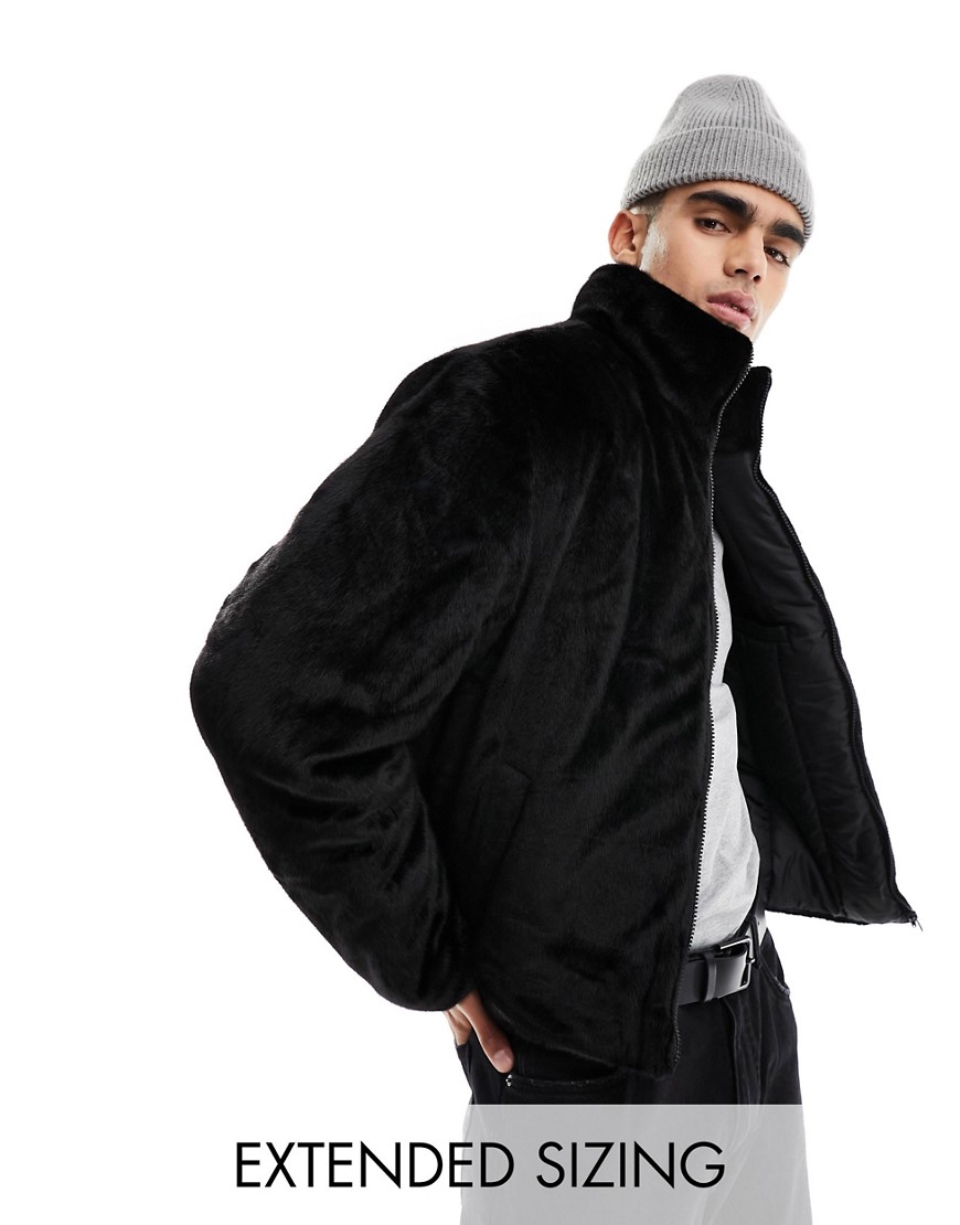 Asos Design Faux Fur Puffer Jacket In Black