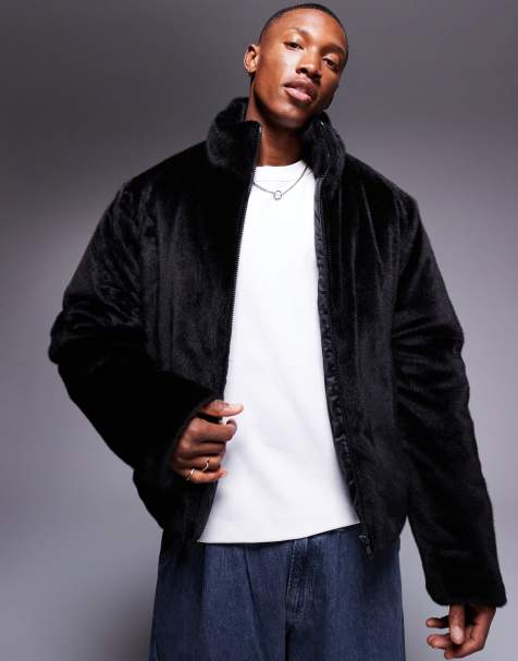 ASOS DESIGN faux fur puffer jacket in black - view 1