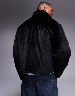 Asos Design Faux Fur Puffer Jacket In Black