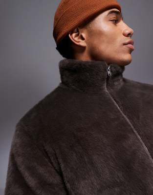 Asos Design Faux Fur Puffer Jacket In Brown