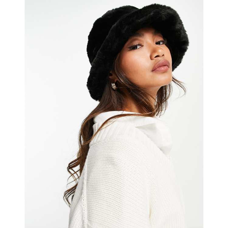 ASOS Fluffy Bucket Hat in Purple