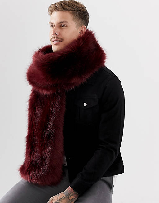 ASOS DESIGN faux fur scarf in burgundy