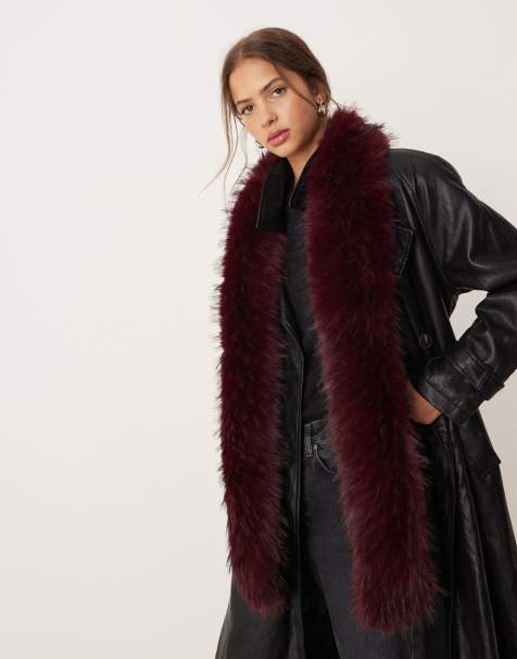 ASOS DESIGN  faux fur scarf in burgundy - view 1