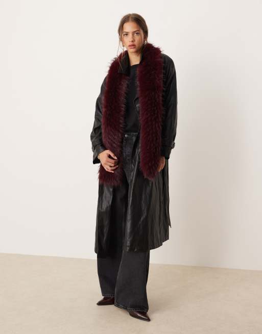 ASOS DESIGN faux fur scarf in burgundy