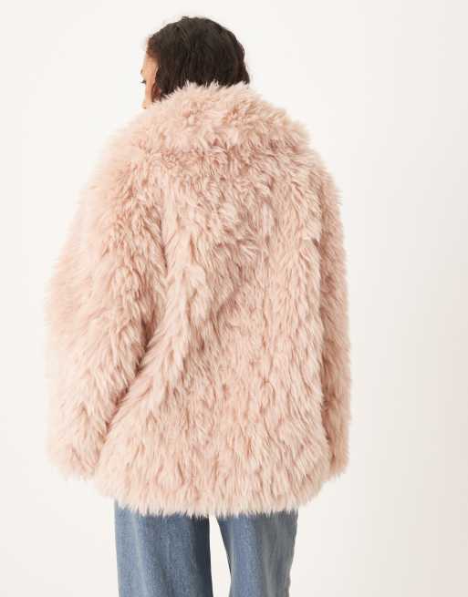 ASOS DESIGN faux fur sheepskin coat in dusty pink, 4 of 4