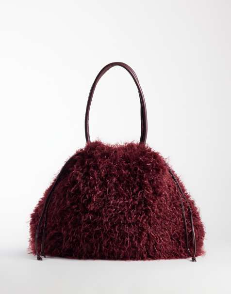 ASOS DESIGN faux fur shopper tote bag in burgundy - view 1